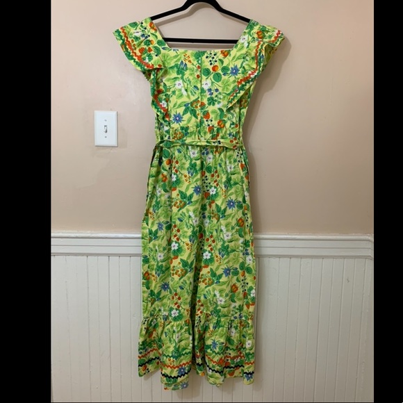 Vintage 1960s ric rac trimmed ruffle maxi frock - Picture 5 of 6